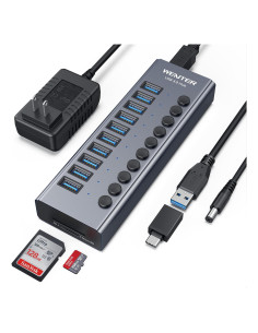 Hub USB 3.0 Alimentado Wenter 10 Puertos con Lectores SD/TF