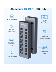 Hub USB 3.0 Alimentado Wenter 10 Puertos con Lectores SD/TF 2
