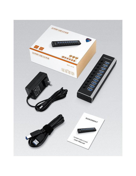 Hub USB 3.0 Alimentado Rosonway RSH-A10 de 10 Puertos