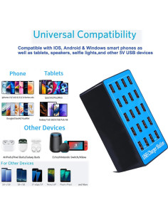 Estación de Carga USB MaxLax 20 Puertos 100W Cargador Multi-USB 2