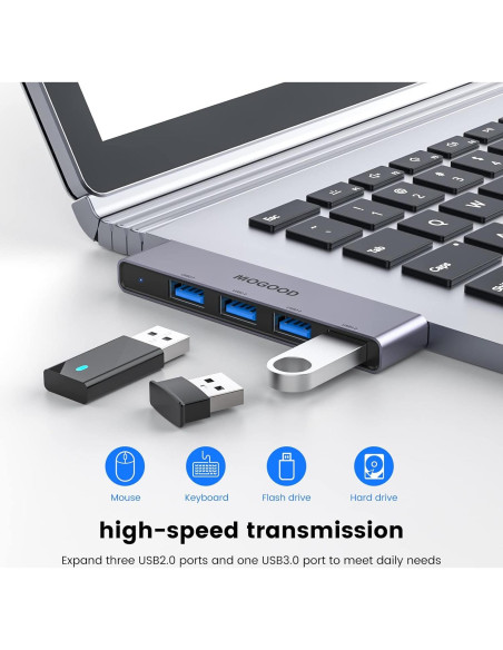 Hub USB MOGOOD 4 Puertos 3.0 Ultra Delgado para Laptop