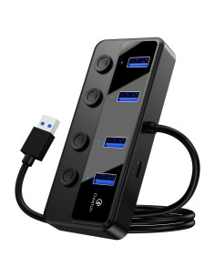 Hub USB 3.0 Qeefun 4 Puertos con Interruptores LED 0.61m