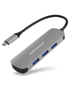 Hub USB C MEANHIGH 4 Puertos USB 3.0 para Laptop Gris