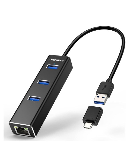 Adaptador USB C a Ethernet TECKNET con 3 puertos USB 3.0