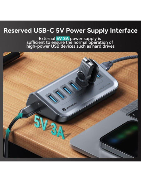 Hub USB 3.0 Yottamaster de 7 Puertos con Cable 0.5m