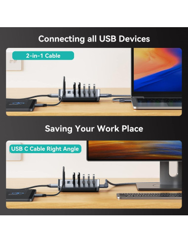 Hub USB 3.0 Yottamaster de 7 Puertos con Cable 0.5m