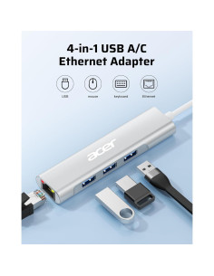 Adaptador USB-C a Ethernet Acer ACER-UC170 4-en-1 1000Mbps 2