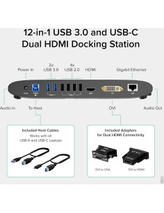 Estación de Acoplamiento USB 3.0 Plugable UD-3900H HDMI Duales 2