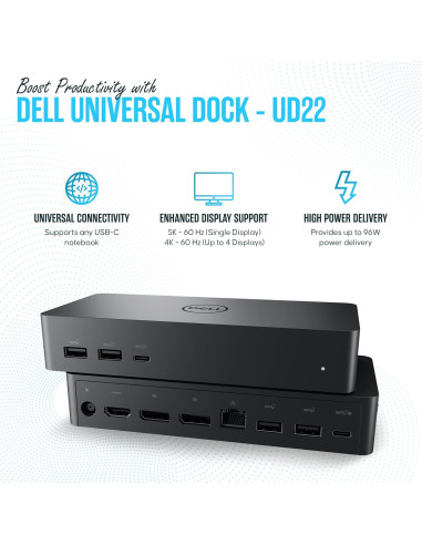 Estación de Acoplamiento Universal Dell UD22 USB-C 10 Puertos 4K