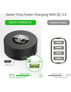 Estación de Carga USB 75W 6 Puertos Inalámbrica Negro 2