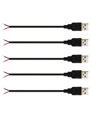 5 Piezas Cable Pigtail USB 2.0 Macho 30cm 22AWG 3A Jienk