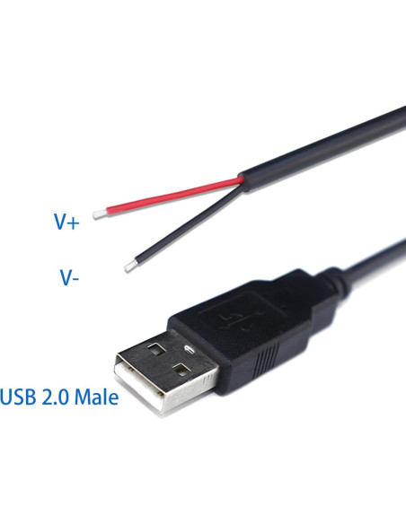 5 Piezas Cable Pigtail USB 2.0 Macho 30cm 22AWG 3A Jienk