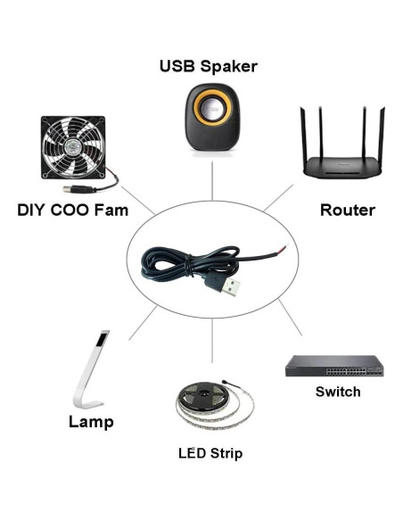 5 Piezas Cable Pigtail USB 2.0 Macho 30cm 22AWG 3A Jienk