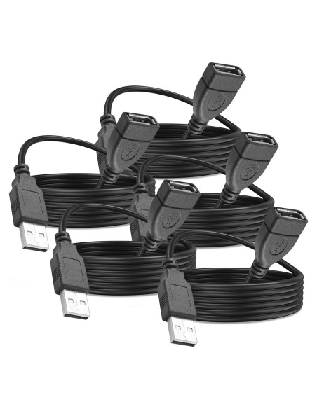 Paquete de 5 Cables de Extensión USB 2.0 FTUINL 1.5m Negro