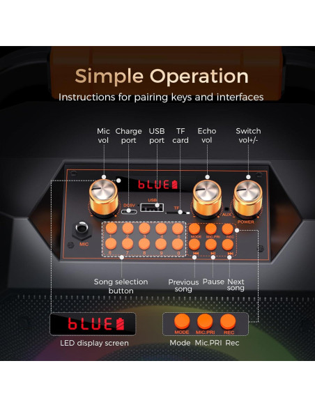 Máquina de Karaoke JUNGLE MONSTER YX-K168-BK 30W Portátil