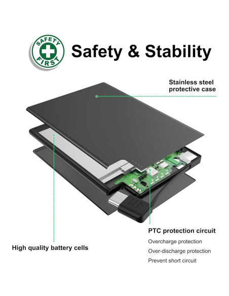 Cargador Portátil USB-C Delgado TNTOR 2500mAh con Cable