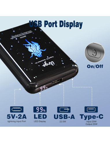 Mini Power Bank 10000mAh TXQX Cargador Rápido USB C Virgo