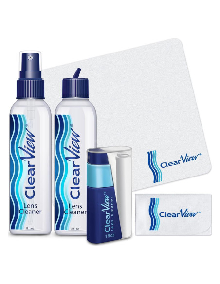 Kit de Limpiador de Lentes Clear View | 2 Botellas 236ml + Spray 30ml