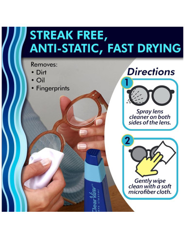 Kit de Limpiador de Lentes Clear View | 2 Botellas 236ml + Spray 30ml
