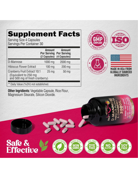 D-Mannose 2000mg Nutra Harmony con Arándano y Hibisco - 120 Cápsulas