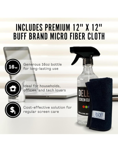 Kit Limpiador de Pantallas Delete 453.6ml + Paño Microfibra 30.48cm