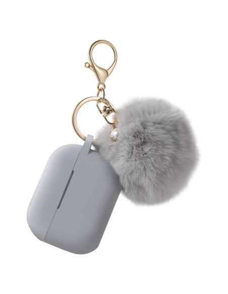 Funda Protectora Silicona Airpods Pro 2019 con Llavero Pom Pom Gris