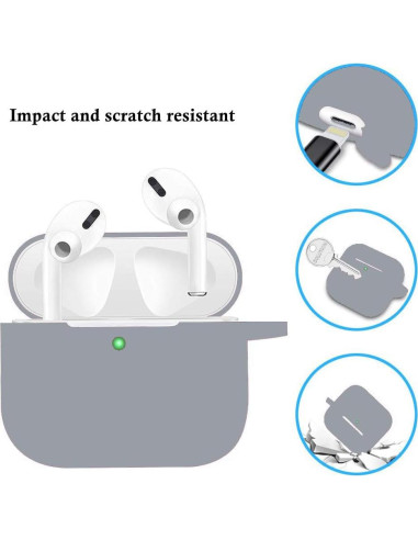 Funda Protectora Silicona Airpods Pro 2019 con Llavero Pom Pom Gris