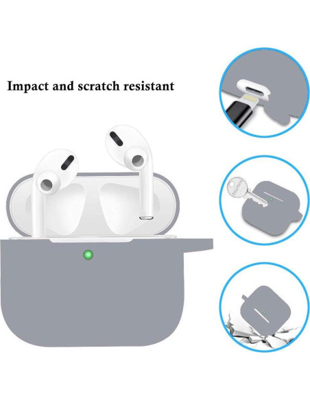 Funda Protectora Silicona Airpods Pro 2019 con Llavero Pom Pom Gris