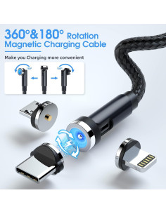 Cable de Carga Magnético 3-en-1 3.05m Negro - Keshow 2