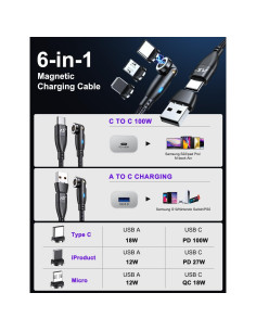 Cable de carga magnético A.S 360 Pro USB C 100W 2Pack 1m/1.8m 2