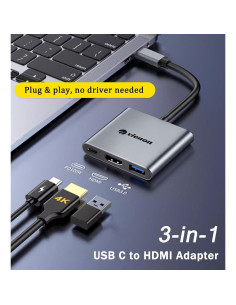 Adaptador Multiport USB C a HDMI 4K + USB 3.0 + Carga 100W 2