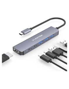 Hub USB C Lention CE35s 6 en 1 con HDMI 4K y 3 USB-A