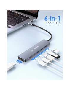 Hub USB C Lention CE35s 6 en 1 con HDMI 4K y 3 USB-A 2