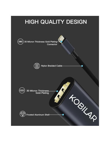 Adaptador USB C a HDMI 4K 60Hz Kobilar - Aluminio Negro