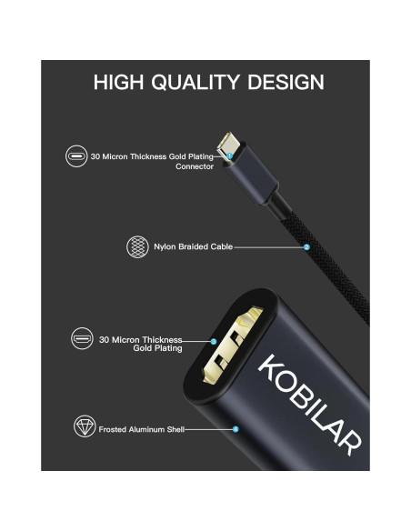 Adaptador USB C a HDMI 4K 60Hz Kobilar - Aluminio Negro Adaptador USB C a HDMI 4K 60Hz Kobilar - Aluminio Negro