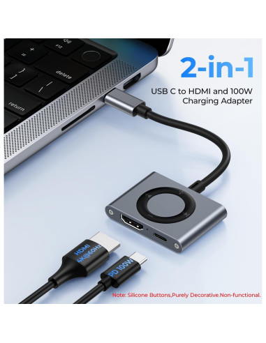 Adaptador USB-C a HDMI GIISSMO 4K 60Hz Carga 100W Gris