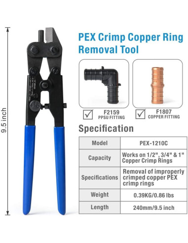 IWISS Herramienta Eliminación Anillos Crimpado PEX 1,27-2,54 cm