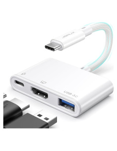 Adaptador JSAUX USB C a HDMI 4K 3-en-1 Carga 100W Blanco