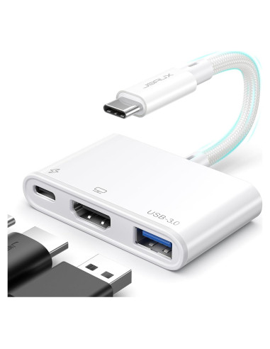 Adaptador JSAUX USB C a HDMI 4K 3-en-1 Carga 100W Blanco