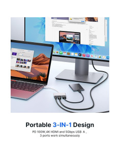 Adaptador JSAUX USB C a HDMI 4K 3-en-1 Carga 100W Blanco 2