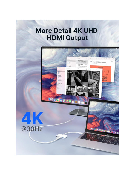 Adaptador JSAUX USB C a HDMI 4K 3-en-1 Carga 100W Blanco