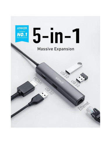 Adaptador Hub USB-C Anker A8338 5 en 1 HDMI 4K Ethernet