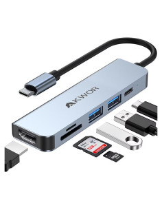 Adaptador USB C a HDMI 4K AKWOR 6 en 1 con Lector SD y USB