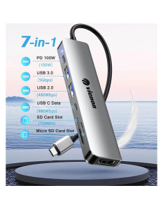 Adaptador Hub USB C HDMI 7 en 1 VIENON 4K con Lector SD 2