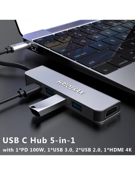 Adaptador Hub USB C 5 en 1 HRIOEKAX HDMI 4K 100W PD
