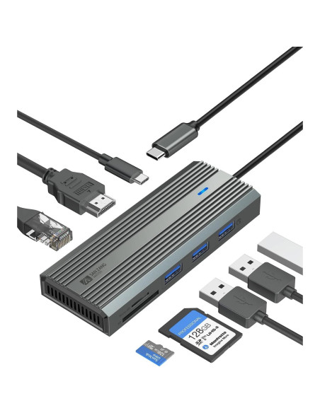 Hub USB C 8 en 1 SAN ZANG MASTER con HDMI 4K, Ethernet y Carga 100W