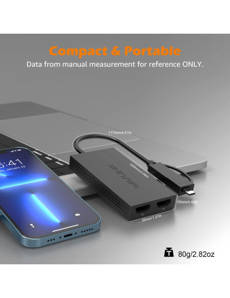 Adaptador WAVLINK USB 3.0/USB-C a Doble HDMI 1080p