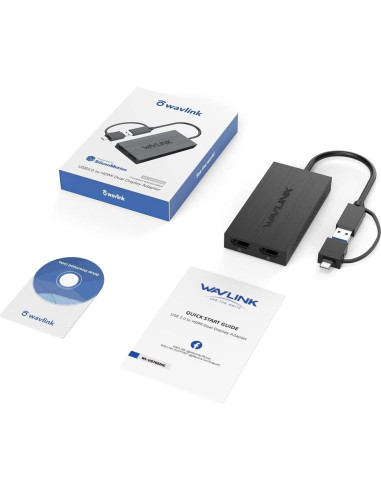 Adaptador WAVLINK USB 3.0/USB-C a Doble HDMI 1080p