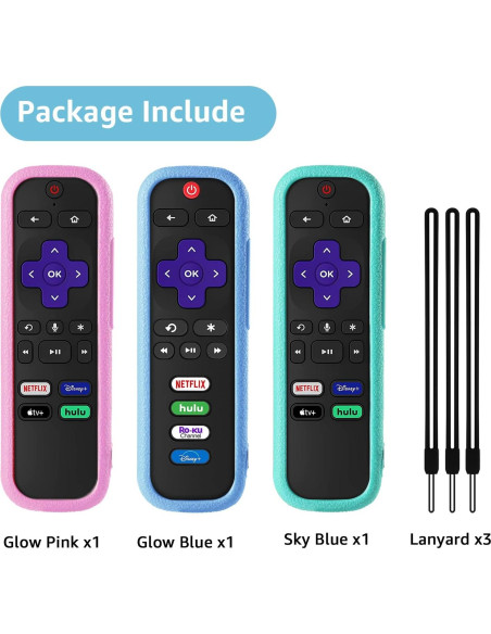 Paquete de 3 fundas de silicona para control remoto Roku Paquete de 3 fundas de silicona para control remoto Roku