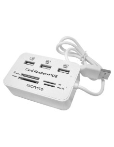 Lector de Tarjetas y Hub USB 2.0 ERCRYSTO Blanco 3 Puertos